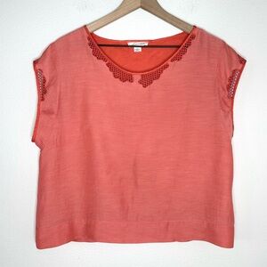 Loomstate Organic Cotton Silk Top Sz S Crochet Coral Embroidered Artsy Designer